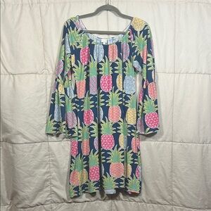 Simply Southern Multicolor Pineapple Patterned Off the Shoulder Mini Dress